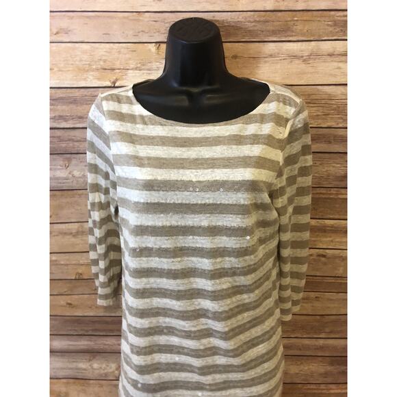 Robert Kitchen Canada Womens Shirt Size Small Blouse Sequin Striped 3/4 Sleeve - Picture 9 of 12